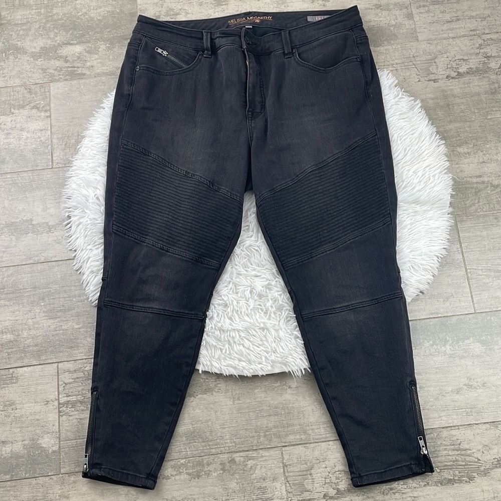 SEVEN7 MELISSA MCCARTHY Pencil faded black Moto Jeans. Size 18w - Picture 2 of 12